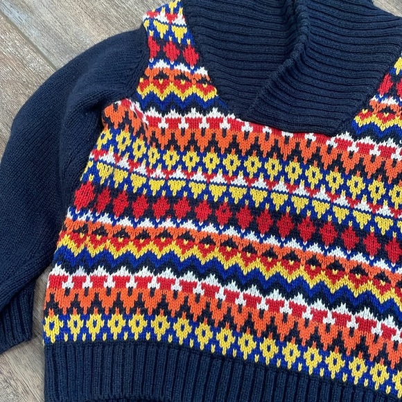 Janie and Jack Conner Navy Shawl Collar Fair Isle Sweater 12-18 months - Picture 7 of 10
